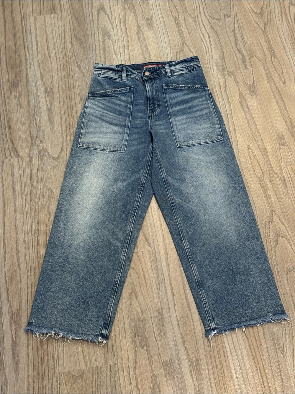 Lucky Brand Lucky Legend High Rise Wide Leg Crop Jeans 6/28 Patch Pocket Raw Hem